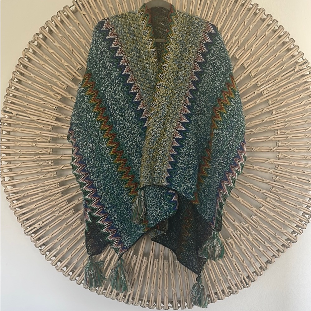 Colorful Knit Shawl with Tassels